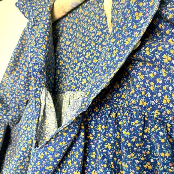 VTG‎ unbranded Cottage Prairie Blue Tent Smock Dress Ditzy floral poppies Med - Picture 6 of 8